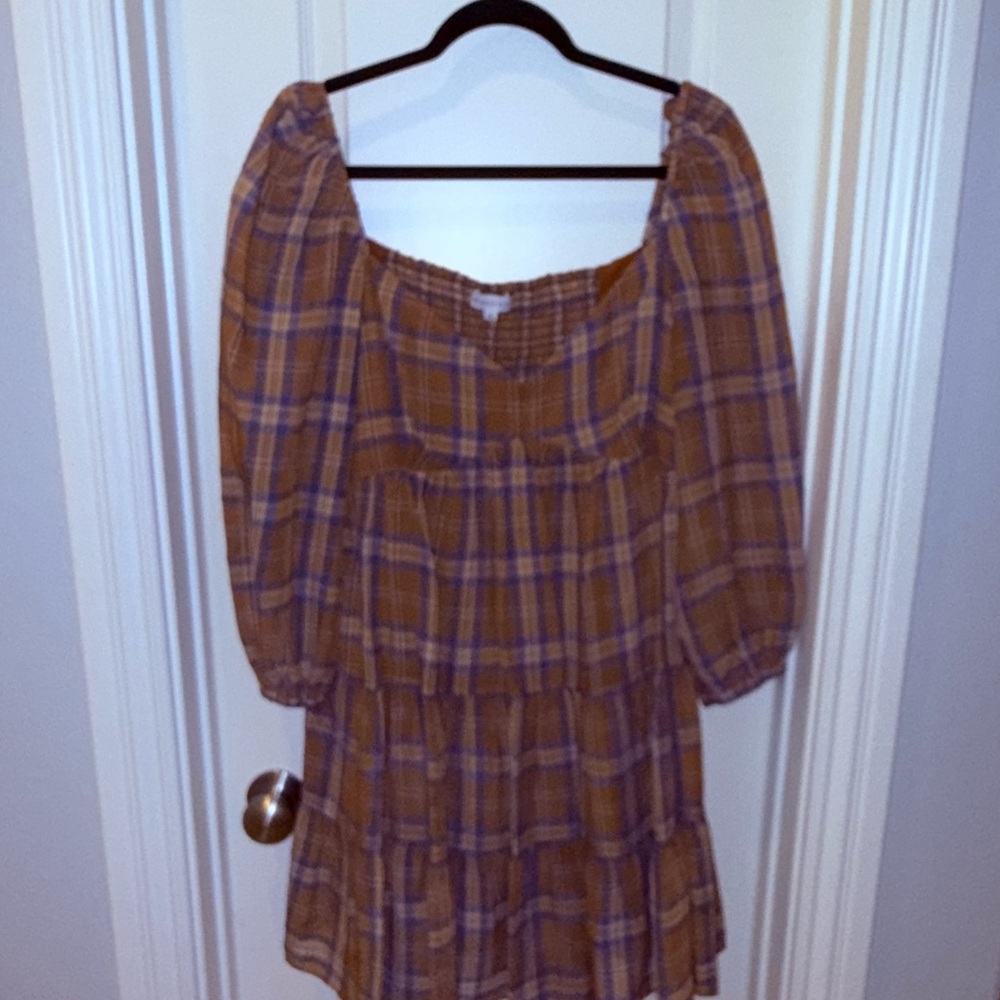 Gianni Bini Plaid Brown and Blue Dress— Bought from Dillards - Picture 3 of 9